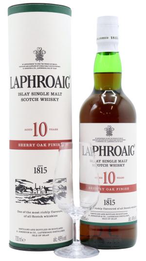 Laphroaig 10 year old Sherry Oak Finish Single Malt Scotch Whisky 70cl 48 ABV Includes Tasting Glass