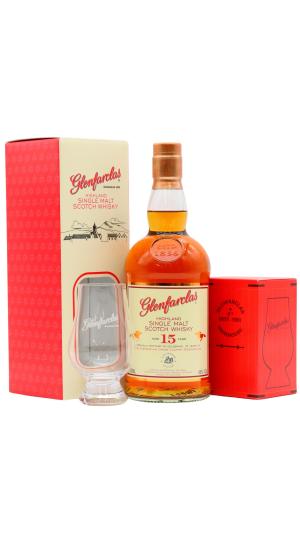 Glenfarclas 15 year old Highland Single Malt Scotch Whisky 70cl 46 ABV Includes Glencairn Glass