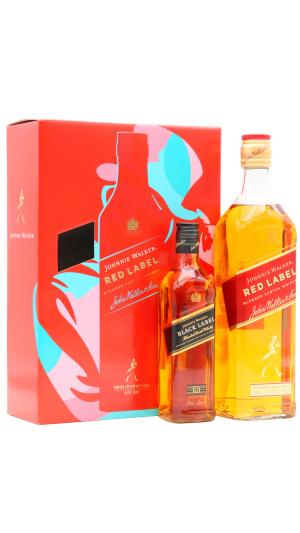 Johnnie Walker Red Black Label Blended Scotch Whisky 70cl 20cl 40 ABV Gift Pack