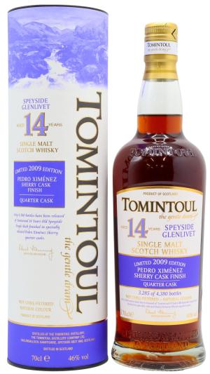 Tomintoul 14 year old Small Batch PX Sherry Quarter Cask Finish Speyside Single Malt Scotch 2009 Whisky 70cl 46 ABV