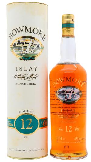Bowmore 12 year old Screen Printed Bottle Single Malt Scotch Whisky 100cl 43 ABV 1 Litre