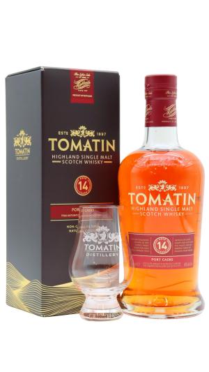 Tomatin 14 year old Tawny Port Finish Highland Single Malt Scotch Whisky 70cl 46 ABV Includes Glencairn Glass