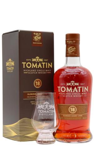 Tomatin 18 year old Sherry Cask Highland Single Malt Whisky 70cl 46 ABV Includes Glencairn Glass