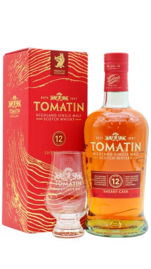 Tomatin 12 year old Sherry Cask Matured Highland Single Malt Scotch Whisky 70cl 40 ABV Includes Glencairn Glass