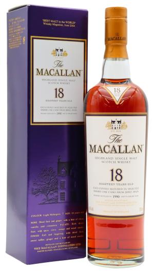 The Macallan 18 year old 2008 Release Sherry Oak Highland Single Malt Scotch 1990 Whisky 70cl 43 ABV