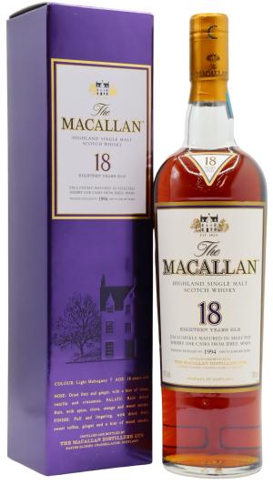 The Macallan 18 year old 2012 Release Sherry Oak Highland Single Malt Scotch 1994 Whisky 70cl 43 ABV