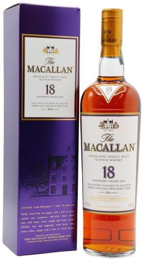 The Macallan 18 year old 2016 Release Sherry Oak Highland Single Malt Scotch Whisky 70cl 43 ABV