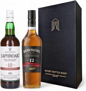 Islay Whisky Sherry Cask Duo Gift Boxed Laphroaig 10 Year Old and Bowmore 12 Year Old Single Malt Scotch Whisky 2x70cl Gifts for Him Her Birthdays Christmas Corporate Mothers Day Fathers Day