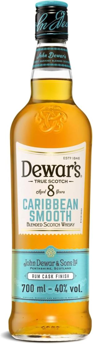 Dewars Caribbean Smooth 8 Year Old Blended Scotch Whisky 40ABV 70cl Aged 8 Years Finished in Caribbean Rum Casks Beginner Friendly Great for Sipping and Gifting 700ml