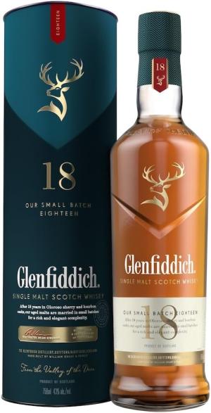 GLENFIDDICH 18 Year Old Single Malt Scotch Whisky Refined Elegance Oak Baked Apple Cinnamon Matured In Oloroso Sherry Bourbon Casks Small Batch Product Of Scotland 40 ABV 70 cl