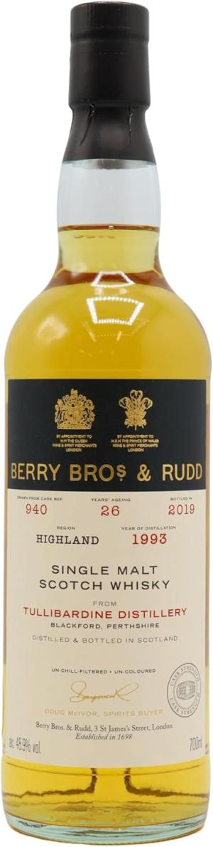 Tullibardine Berry Bros Rudd Single Cask 9401993 26 year old Whisky 70cl 489 ABV