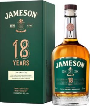 Jameson 18 Year Old Triple Distilled Irish Whiskey with Giftbox 46 ABV 70CL Premium Irish Whiskey Matured in Oak Casks Finished in Virgin American Oak Barrels Wood Spicy Toffee Notes