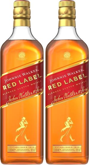 Johnnie Walker Red Label Blended Scotch Whisky 40 vol 1L Enjoy Neat or in Drinks Iconic Scottish Whisky Blended from up to 35 Whiskies Notes of Smoke Cinnamon Honey Pack of 2