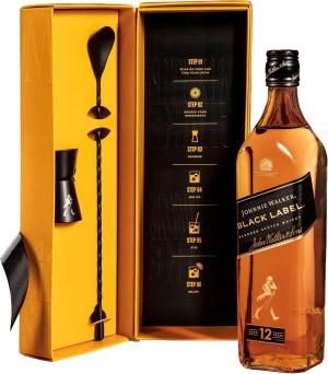 Johnnie Walker Black Label Cocktail Kit 40 vol 70cl Blended Scotch Whisky Includes Stirrer and Jigger Cocktail Set Perfect for Gifting