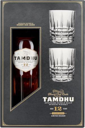 Tamdhu 12yo Speyside Single Malt Scotch with Two Glasses Gift Set 70cl 46 ABV Perfect for Gifting Matured Exclusively in Sherry Casks for Summer Fruit Flavour Natural Colour