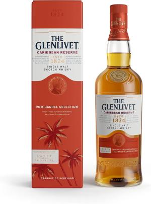 The Glenlivet Caribbean Reserve Single Malt Whisky Rum Barrel Selection 70 cl with Gift Box Single Malt Whisky Rum Barrel Selection Tropical Fruit and Banana Aroma ExCaribbean Rum Barrel Finish