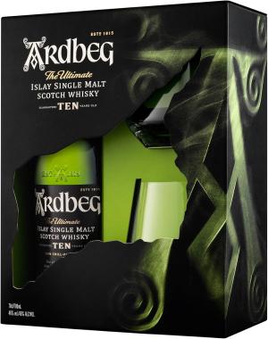 Ardbeg Ten 10 Year Old Whisky Single Malt 46 70cl gift set with 2 glasses