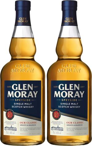 Glen Moray Classic single malt Scotch whisky 70cl 40 ABV Speyside region whisky matured in exBourbon casks Distilled and matured in Elgin Scotland Pack of 2
