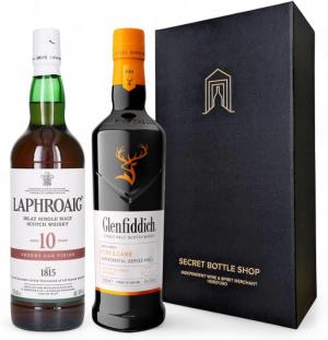 Sweet Smoky Scotch Whisky Discovery Duo Gift Boxed Laphroaig 10 Year Old Sherry Cask Glenfiddich Fire Cane 2x70cl Wine Gifts for Him Her Birthdays Christmas Corporate Fathers Day