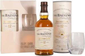 The Balvenie 12 Year Old Golden Cask Single Malt Scotch Whisky Rum Cask Finish Travel Retail Exclusive 700ml Rich Smooth Speyside Whisky Glass in Gift Packaging