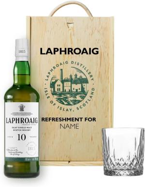 Personalised Laphroaig 10 Year Old Single Malt Scotch Whisky Gift Set with Whisky Glass Gifts for Men Christmas Fathers Day Birthdays