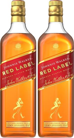 Johnnie Walker Red Label Blended Scotch Whisky 40 vol 1L Enjoy Neat or in Drinks Iconic Scottish Whisky Blended from up to 35 Whiskies Notes of Smoke Cinnamon Honey Pack of 2