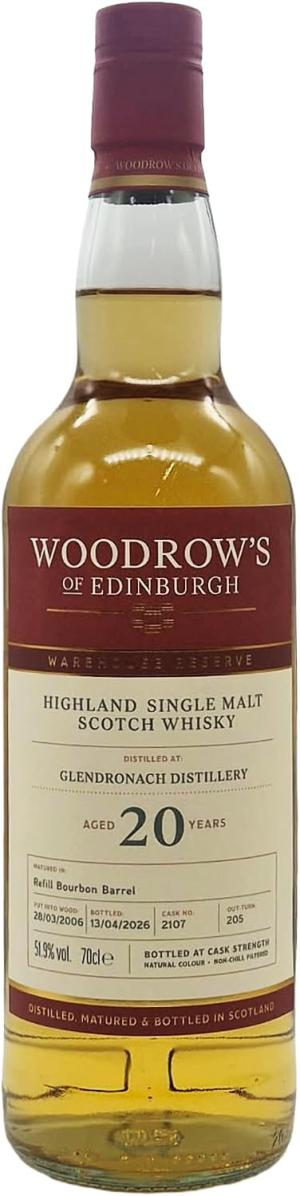 Glendronach 20 Year Old by Woodrows of Edinburgh Highland Single Malt Scotch Whisky 70cl 519 ABV