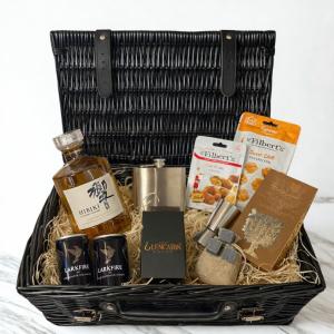 Hibiki Japanese Harmony Whisky 16 Luxury Gift Hamper 70cl 43 ABV with Glencairn Glass Hip Flask Stones Truffles Snacks Jigger Premium Japanese Whisky Gift Set UK