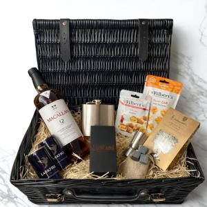 Macallan 12 Year Double Cask Scotch Whisky 16 Luxury Gift Hamper 70cl 43 ABV with Glencairn Glass Hip Flask Stones Truffles Snacks Jigger Premium Whisky Gift Set UK