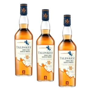 Talisker 10 Year Old Single Malt Scotch Whisky 458 vol 70cl Rich Deep Character Ruggedly Maritime with Gift Box Pack of 3