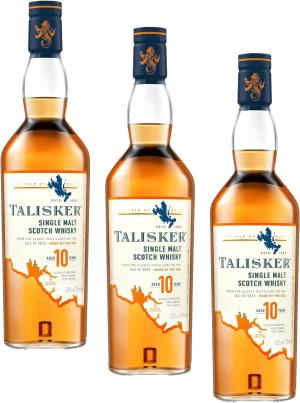Talisker 10 Year Old Single Malt Scotch Whisky 458 vol 70cl Rich Deep Character Ruggedly Maritime with Gift Box Pack of 3