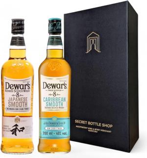 Secret Bottle Shop Smooth Whisky Discovery Duo Gift Boxed 2x70cl Dewars Japanese Caribbean 8 Year Old Whisky Gifts for Him Her Birthdays Christmas Corporate Mothers Day Fathers Day