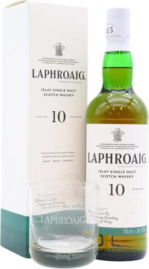 Laphroaig Islay Single Malt Scotch 10 year old Whisky 70cl 40 ABV Includes Branded Glass