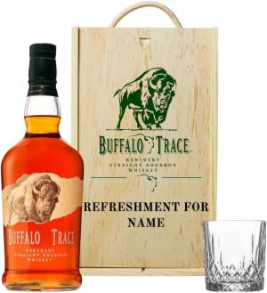 Personalised Buffalo Trace Straight Bourbon Whisky Gift Set With Wooden Box and Glass 40 ABV 70cl