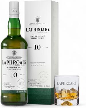 Laphroaig 10 Year Old Scotch Whisky Glass Islay Single Malt Whisky Peated Smoky Salty and Sweet Double Gold Medal SF World Spirits Competition 2022 40 ABV 70 cl