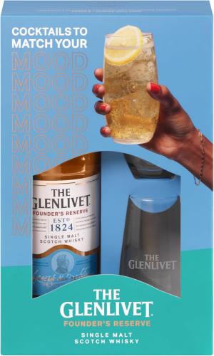 The Glenlivet Founders Reserve Single Malt Scotch Whisky Giftbox and 2 Glasses Double Matured in Oak Casks 40 ABV 70CL Original Speyside Single Malt Whisky Sweet and Fruity Scottish Whisky