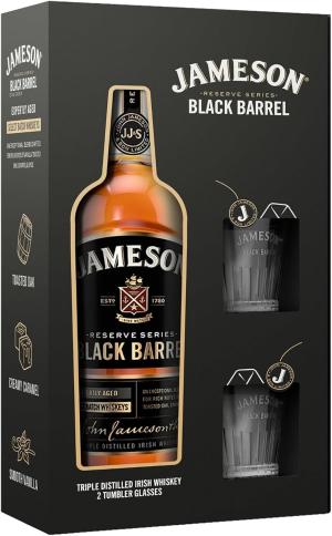 Jameson Black Barrel Irish Whiskey Gift Set With Glasses 40 ABV 70cl Rich Black Barrel Finish Triple Distilled for Exceptional Smoothness SFWSC Double Gold Winner