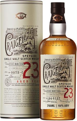 CRAIGELLACHIE 23 Year Old Speyside Single Malt Scotch Whisky 46 ABV 70cl with Gift Tube Aged in FirstFill Sherry and Bourbon Casks 700ml
