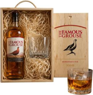 Personalised Famous Grouse Blended Scotch Whisky Gift Set 70cl Bottle with Glass in Wooden Box 40 ABV Custom Whisky Gift for Men Birthday Retirement Christmas or Special Occasion