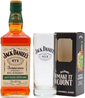 Jack Daniels Tennessee Rye Whiskey 70cl 45 ABV Includes Branded Glass