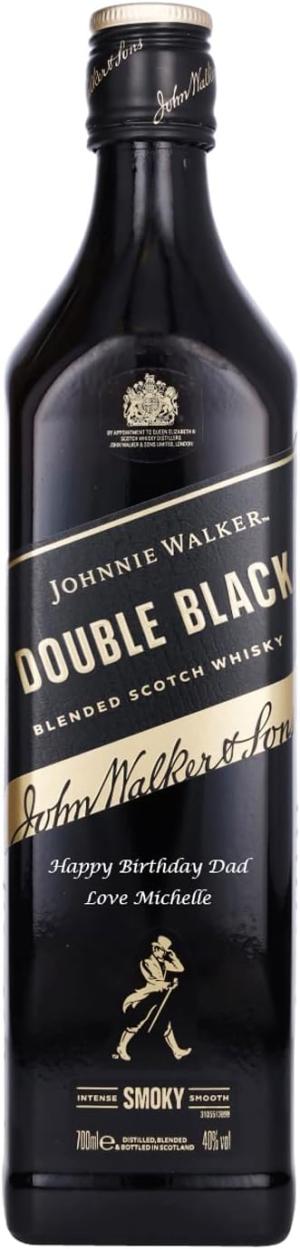 Personalised Johnnie Walker Double Black Label Blended Scotch Whisky Customised Engraved Whisky Bottle Johnnie Walker Double Black Custom Engraving Gift for Mens Birthday Xmas Anniversary 70cl