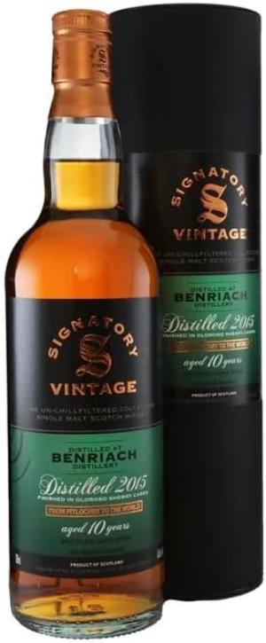 Benriach 10 Year Old Speyside Single Malt Whisky by Signatory Vintage 70cl With Gift Box 2015 Vintage 46 Oloroso Sherry Cask Finish UnChillfiltered Natural Colour