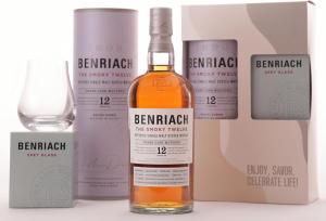 Benriach 12 Year Old Smoky Whisky Gift Set with Branded Whisky Glass Premium Gift Box 700ml Bottle Smooth Triple Cask Matured Scotch Perfect for Whisky Lovers