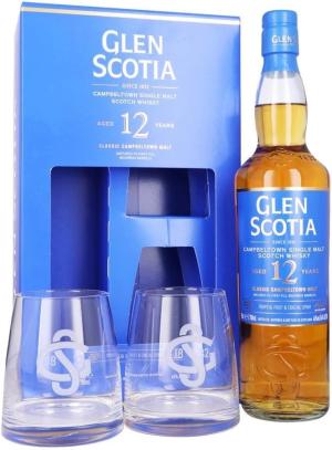 Glen Scotia 12 Year Old Classic Campbeltown Single Malt Scotch Whisky 2 Glass Gift Pack 70cl 46 ABV