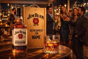 Personalised Jim Beam Bourbon Whiskey Gift Set 70cl 40 ABV with Engraved Wooden Box Whisky Glass American Bourbon Gift for Men Birthday Fathers Day UK