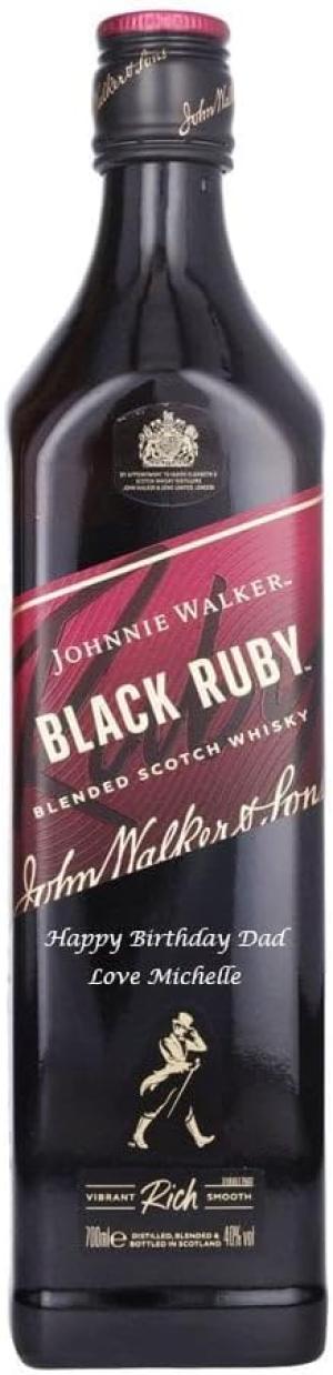 Johnnie Walker Black Ruby Blended Scotch Whisky with Personalised Engraving Custom Engraved Whisky Bottle 70cl Vibrant Rich Fruity Gift for Birthday Christmas Anniversary