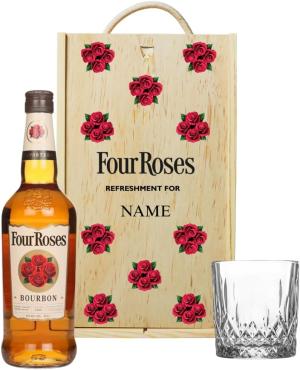 Personalised Four Roses Kentucky Straight Bourbon Whiskey Set with Whiskey Glass in a Wooden Box 70cl 40 Gifts for Men Mens Gifts Fathers Day Christmas Birthdays