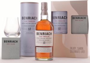 Benriach 12YearOld Whisky Gift Set with Branded Whisky Glass Premium Gift Box Smooth Triple Cask Matured Scotch Perfect For Whisky Lovers