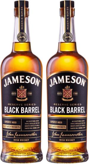 Jameson Black Barrel Blended Irish Whiskey with Giftbox 40 ABV 70CL Triple Distilled Irish Whiskey Single Malt and Small Batch Grain Blended Whiskey Notes of Spices and Vanilla Pack of 2