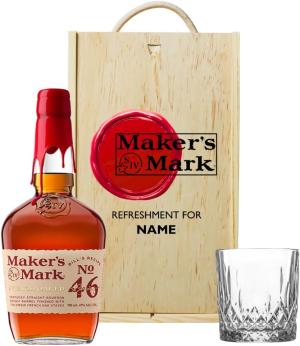 Personalised Makers Mark Kentucky Straight Bourbon Set with Whisky Glass in Wooden Box Set 70cl 45 Whisky Gifts for Men Mens Gifts Fathers Day Christmas Birthdays